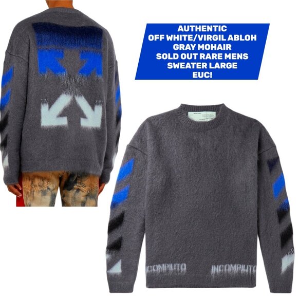 RARE‎ SOLD OUT AUTHENTIC OFF WHITE VIRGIL ABLOH GRAY MOHAIR SWEATER LARGE EUC - Picture 1 of 7